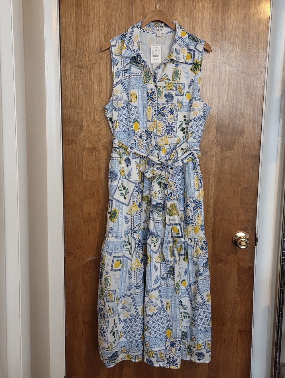 J. Crew Sleeveless Maxi Dress in Blue, Yellow & White